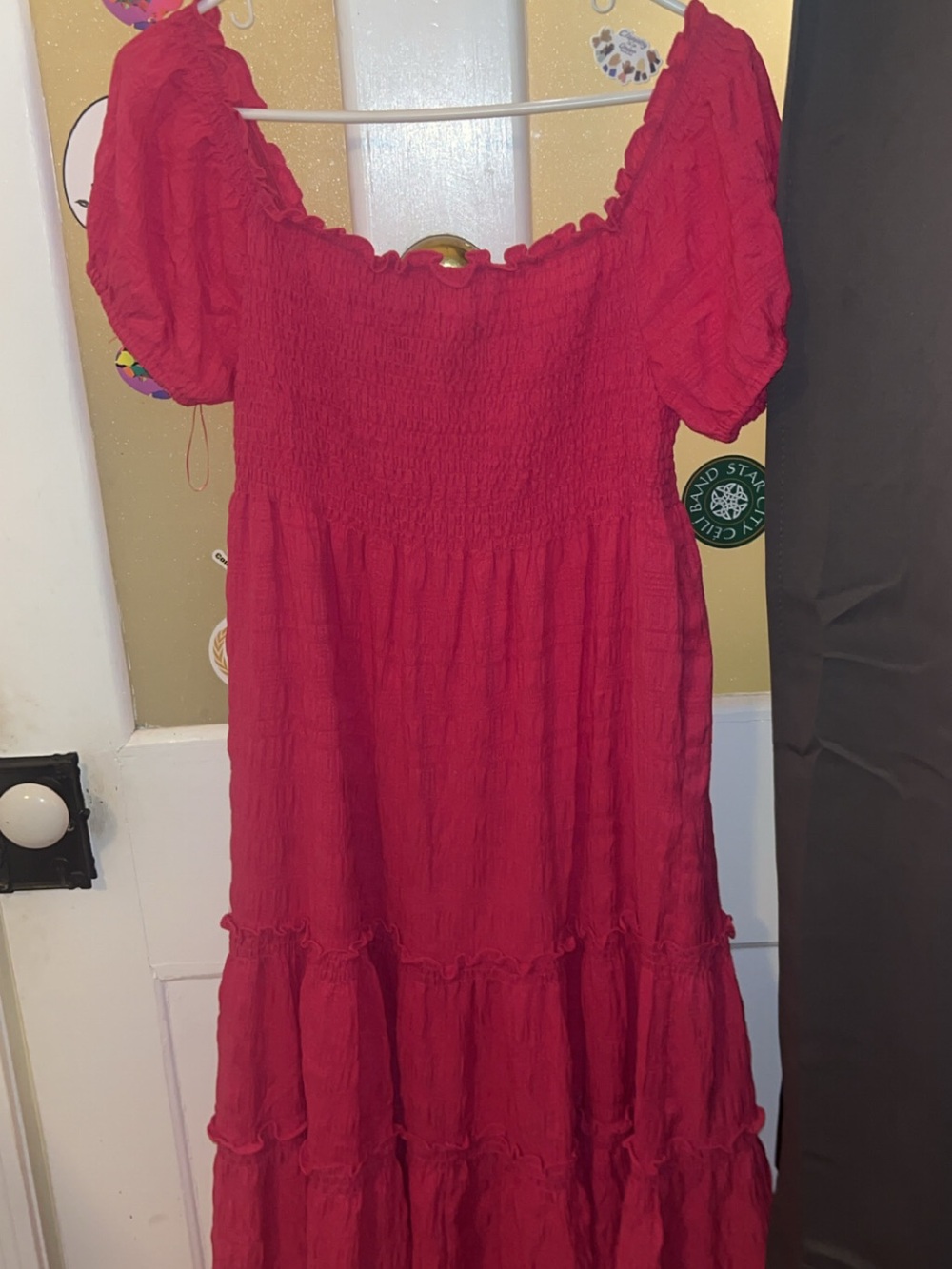 DAVI & DANI Hot Pink Tiered Maxi Dress with Puff Sleeves